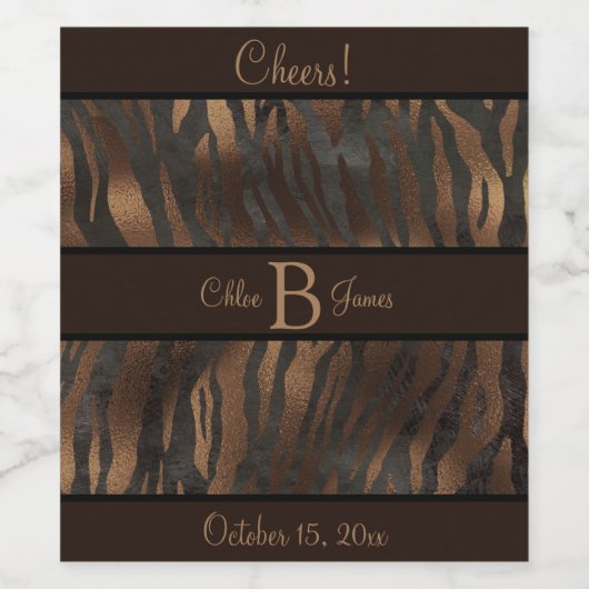 Black Bronze Tiger Elegant Chic Stylish Monogram Wijn Etiket (Enkel label)