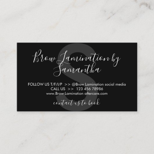 Black Brow Lamination Advice Instruction Visitekaartje (Voorkant)