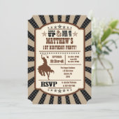 Black Brown Cowboy Rodeo Birthday Party Invitation Kaart (Staand voorkant)