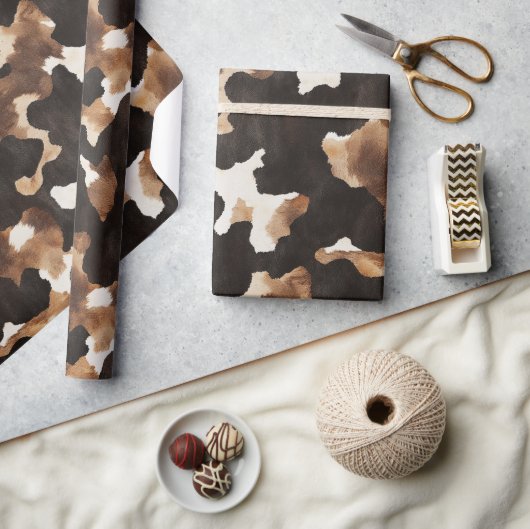 Black Brown Cream Cow Print Birthday Cadeaupapier (Crafts)