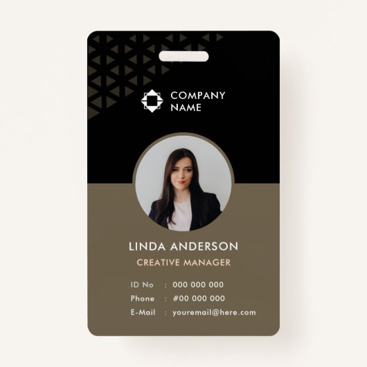 Black Brown Employee Photo ID Abstract Patroon Badge (Voorkant)
