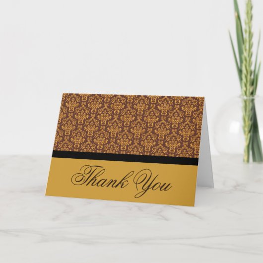 Black Brown en Gold Badge Damask Dank je Bedankkaart (Voorkant)