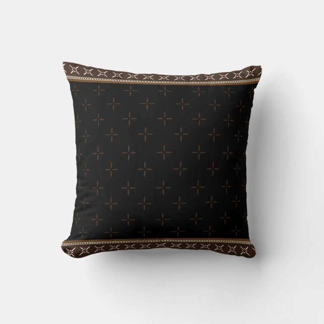 Black Brown Floral Geometric Luxury Kussen (Voorkant)