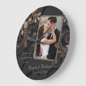 Black Brown Floral Persoonlijke foto-sjabloon Grote Klok (Hoek)