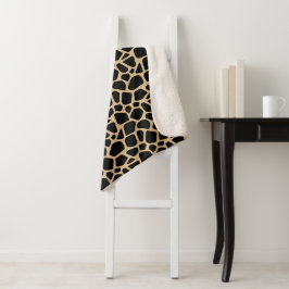 Black Brown Giraffe Print Sherpa Deken