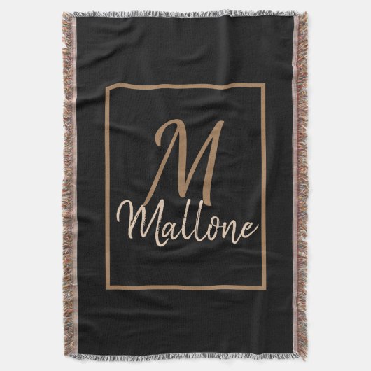 Black Brown Gold-scripts Elegant Monogram Deken (Voorkant Verticaal)