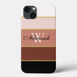 Black Brown Peach roze Chic Color Block Stripes Case-Mate iPhone Case