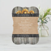 Black Brown Rustic Sunflower Wedding Invite Kaart (Staand voorkant)