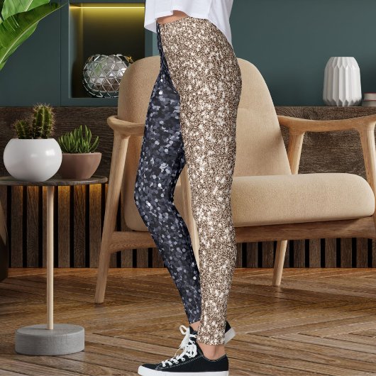 Black Brown Tan Glitter Texture Seamless Pattern Leggings