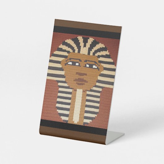 Black Brown Tan King Tut Designer Crochet Print Reclamebord Met Voetstuk (Voorkant)