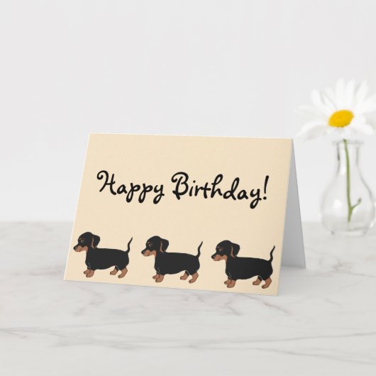 Black Brown Teckels Creme Happy Birthday Kaart (Kleine Plant)