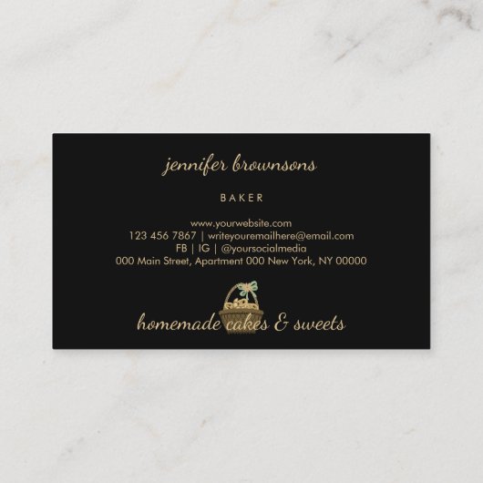 Black Brown Yellow Rustic Picnic Bakery Croissant Visitekaartje (Achterkant)