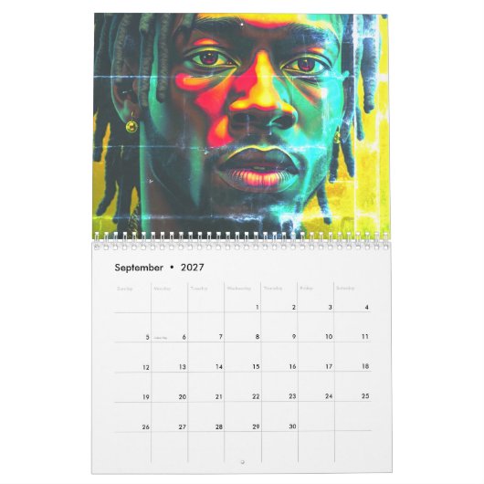Black Bruh Green met Afgunst Afrika Afro-Man Locs Kalender (Sep 2027)