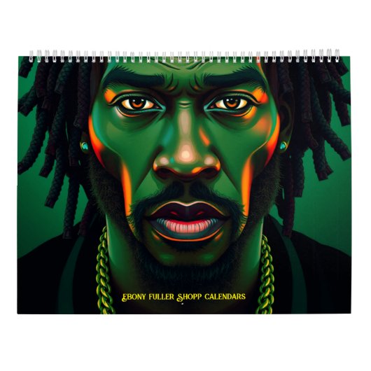 Black Bruh Green met Afgunst Afrika Afro-Man Locs Kalender (Achterkant)