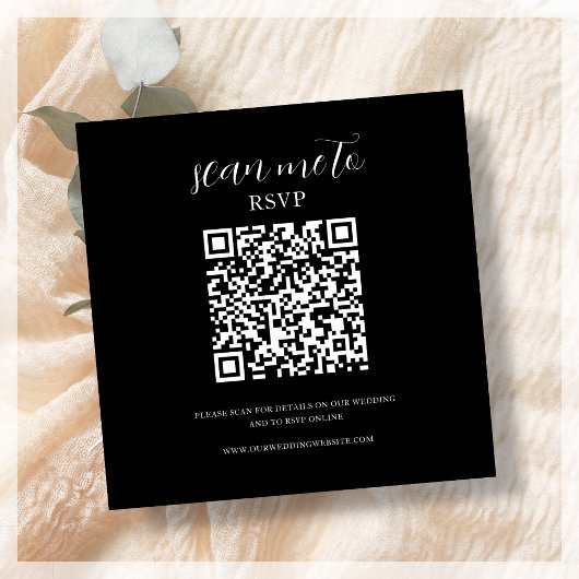 Black | Bruiloft RSVP QR Code Informatiekaartje