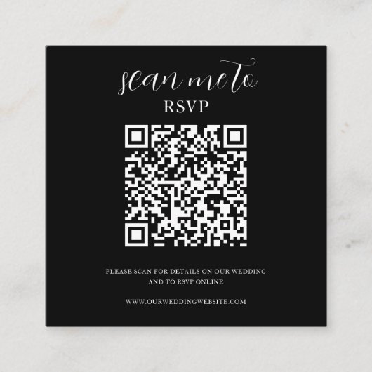 Black | Bruiloft RSVP QR Code Informatiekaartje (Voorkant)