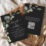 Black Brunch & Bubbly QR-code Eucalyptus Kaart<br><div class="desc">Brunch en Bubbly Eucalyptus Groen Sappig Botanische Waterverf Emerald Green Spring Wedding Vrijgezellenfeest QR Code Invitations op een witte achtergrond - bevat prachtige en elegante scripttypografie met moderne botanische bladeren en groen voor de speciale bruid om te vieren.</div>