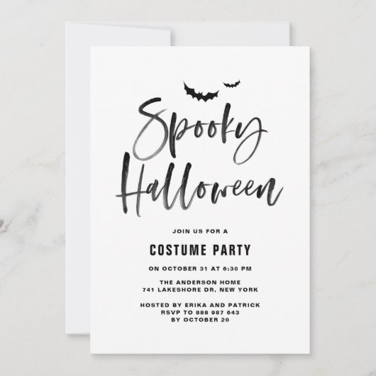 Black Brush Lettering Spooky Halloween Party Kaart (Voorkant)