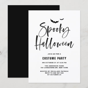 Black Brush Lettering Spooky Halloween Party Kaart