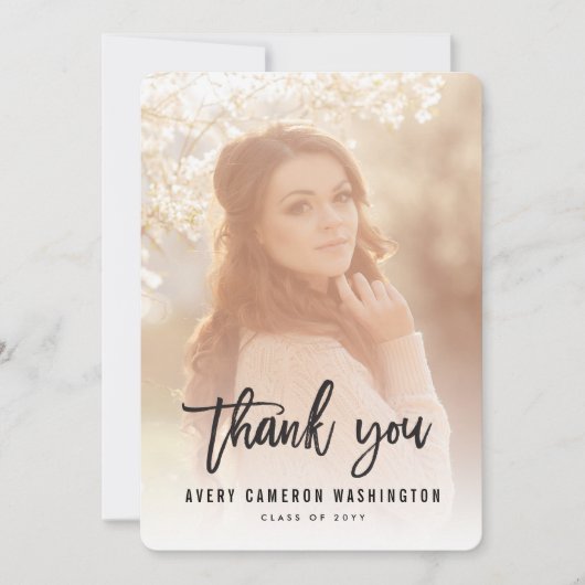 Black Brush Script Calligraphy Photo Afstuderen Bedankkaart (Voorkant)