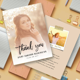 Black Brush Script Calligraphy Photo Afstuderen Bedankkaart