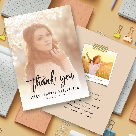 Black Brush Script Calligraphy Photo Afstuderen Bedankkaart