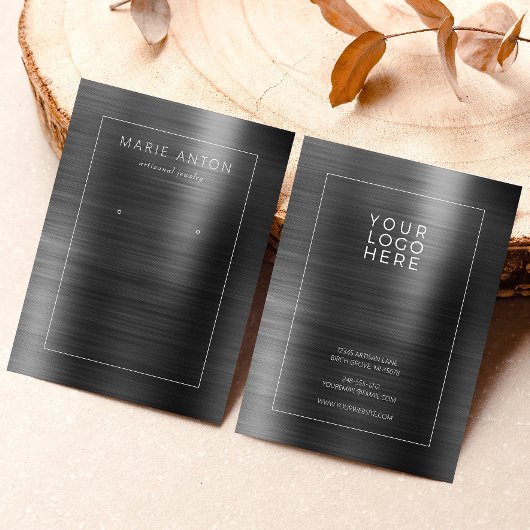 Black Brushed Metal Framed Earring Display Card Visitekaartje