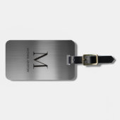 Black Brushed Metallic Personalized Monogram chic  Bagagelabel (Voorkant horizontaal)
