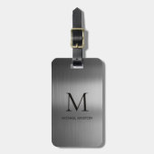 Black Brushed Metallic Personalized Monogram chic  Bagagelabel (Voorkant verticaal)