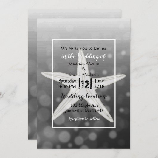 Black Bubbles Starfish Beach Wedding Invitting Kaart (Voorkant / Achterkant)