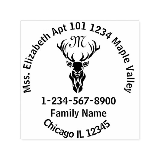 Black Buck Monogram Return Address Zelfinktende Stempel (Design)