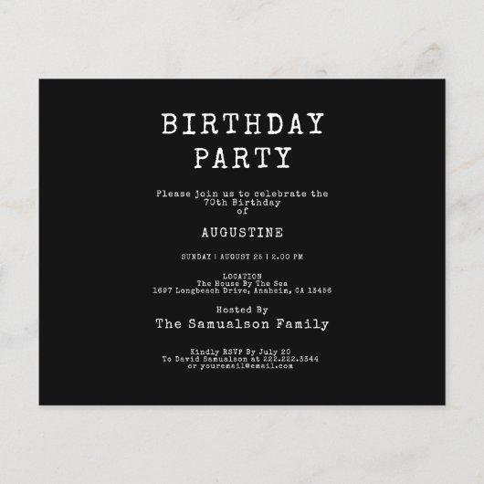 Black Budget 70th Birthday Invitation Flyer (Achterkant)