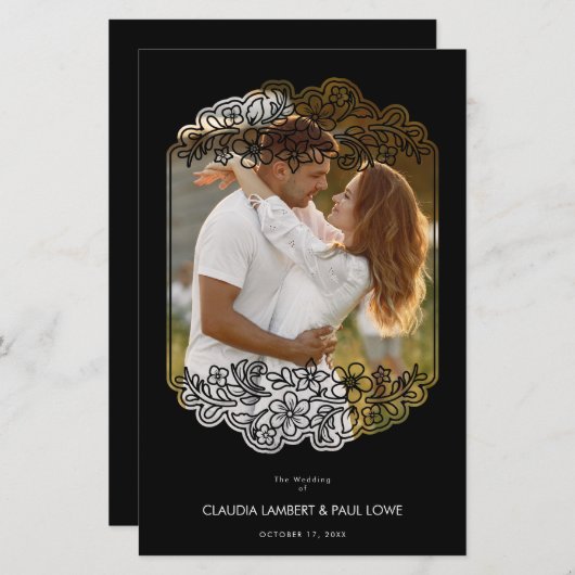 Black Budget Nice Floral Frame Wedding Photo (Voorkant / Achterkant)