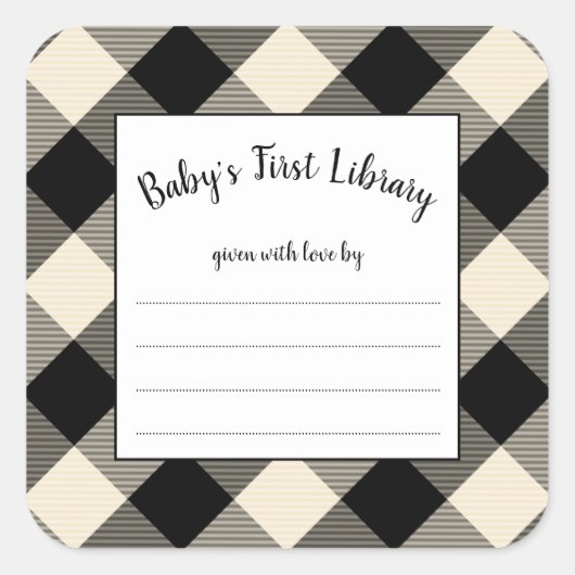 Black Buffalo Check baby shower boek bord Vierkante Sticker (Voorkant)