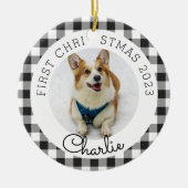 Black Buffalo Check Pet's eerste kerstfoto Keramisch Ornament (Voorkant)