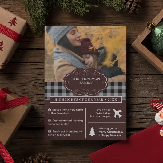 Black Buffalo geruite jaaroverzicht Kerstfoto Feestdagenkaart