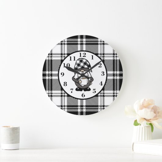 Black Buffalo Plaid Gnome Grote Klok (Huis)