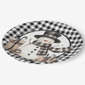 Black Buffalo Plaid Sneeuwman Papieren Bordje (Gekanteld)