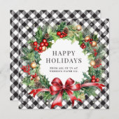 Black Buffalo Plaid Sterren Holly Berries Business Feestdagenkaart (Voorkant / Achterkant)