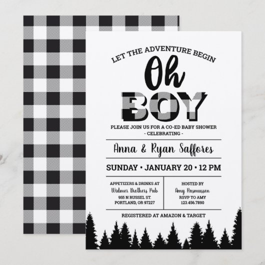 Black Buffalo Pset Baby shower Invitation Oh Boy Kaart (Voorkant / Achterkant)