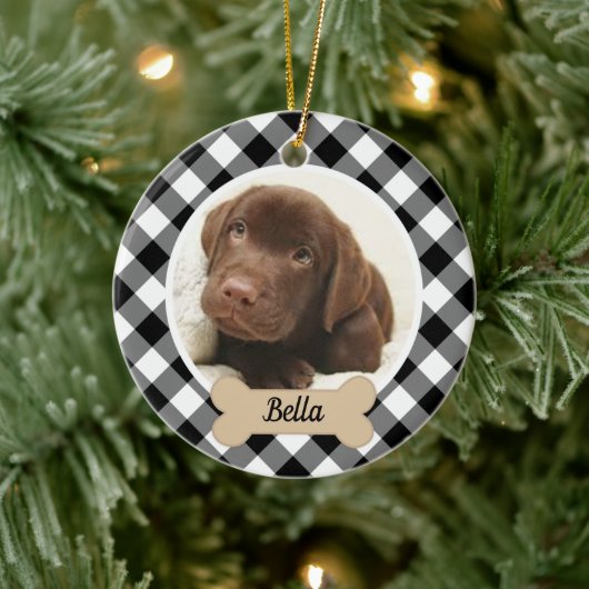 Black Buffalo Pset Custom Puppy Dog Photo Keramisch Ornament (Boom)