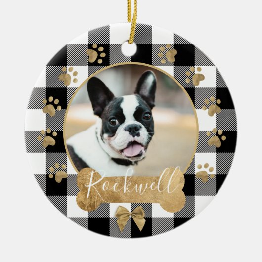 Black Buffalo Pset Pattern Gold Bow-serie Foto Keramisch Ornament (Voorkant)