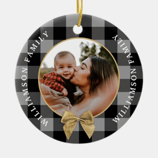 Black Buffalo Pset Pattern Gold Bow-serie Foto Keramisch Ornament (Voorkant)