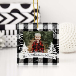 Black Buffalo Pset Rustic Pine Tree Familie Foto Keramisch Ornament