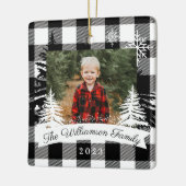 Black Buffalo Pset Rustic Pine Tree Familie Foto Keramisch Ornament (Links)