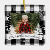 Black Buffalo Pset Rustic Pine Tree Familie Foto Keramisch Ornament (Voorkant)