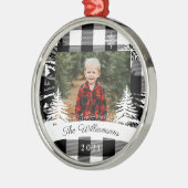 Black Buffalo Pset Rustic Pine Tree Familie Foto Metalen Ornament (Links)