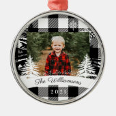 Black Buffalo Pset Rustic Pine Tree Familie Foto Metalen Ornament (Voorkant)