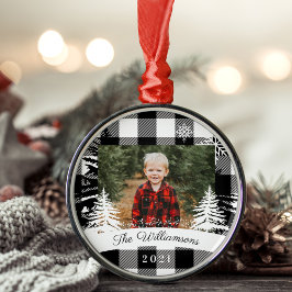 Black Buffalo Pset Rustic Pine Tree Familie Foto Metalen Ornament