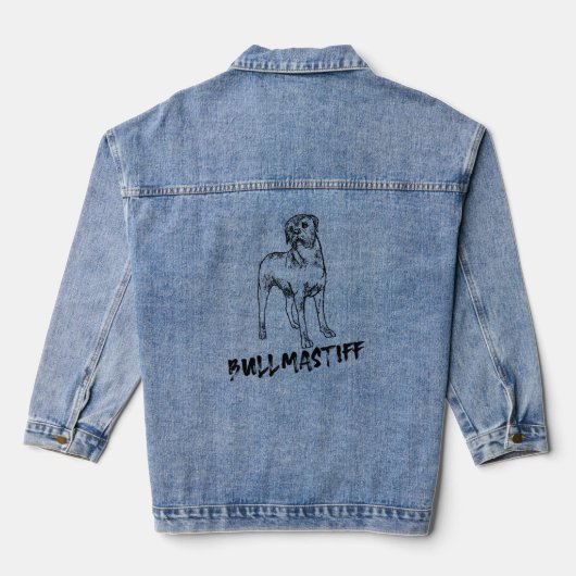 Black Bullmastiff Dog Unieke hand getekend Denim Jacket (Achterkant)